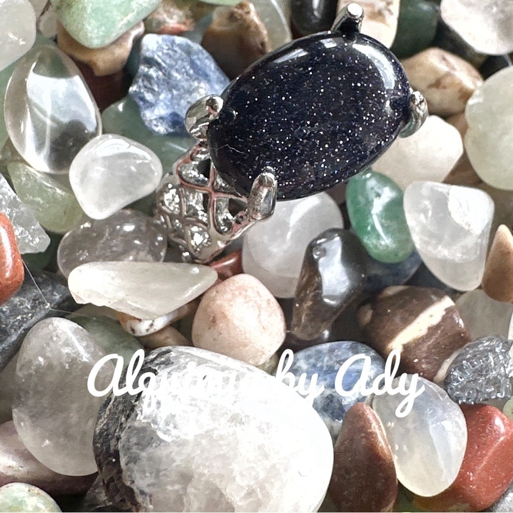 Blue Sandstone Indigo color cushion ring in silver/Victorian ring